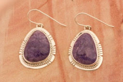 Genuine Charoite Sterling Silver Native American Earrings